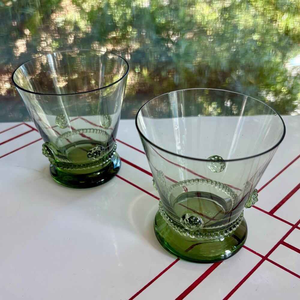 Vintage Theresienthal Bacchus light green hand-blown crystal wine tumblers